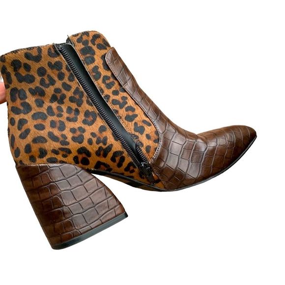 New! Jeffrey Campbell Bentlee Boot size 6 Croc Embossed & Cheetah - Picture 7 of 13